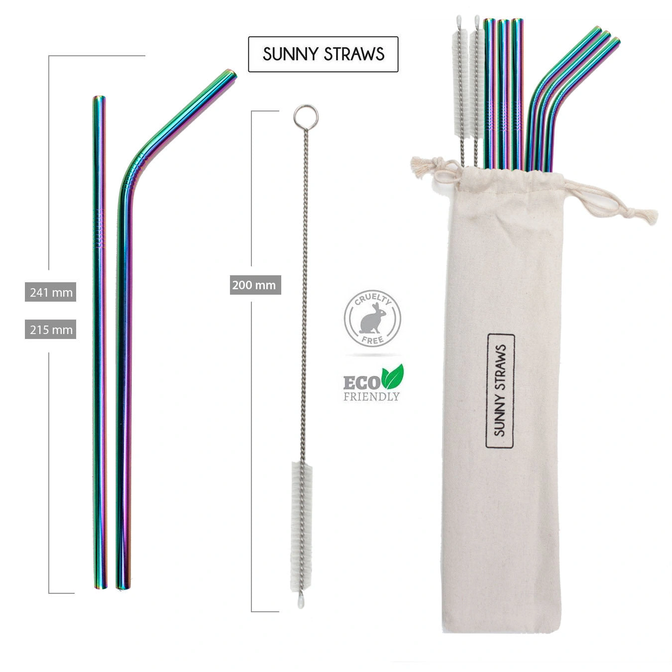 Sip in Style Rainbow Straw Set 6 and Clean 2 with Brushes Fun and Eco Friendly